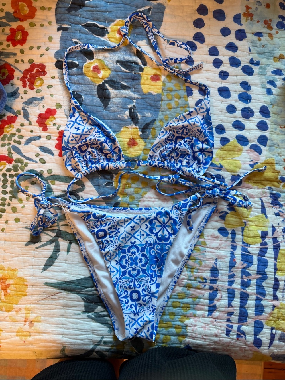 Blue & White Tie Bikini Set